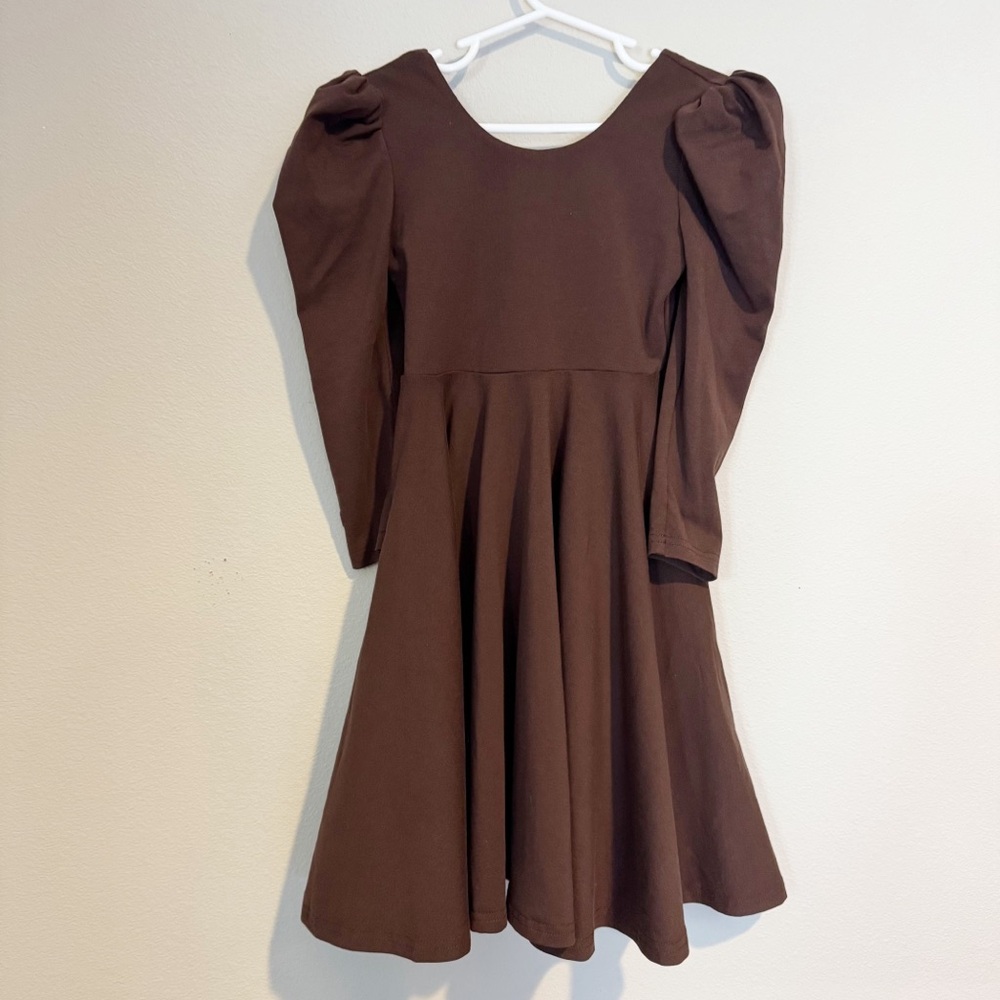 Remie Girl Puff Sleeve Brown Dress